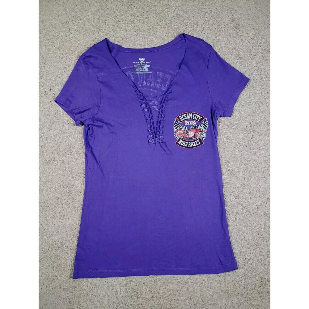 Vance Biker Wear Women's Motorcycle T-Shirt Braided Front Ocean City 2019 Large